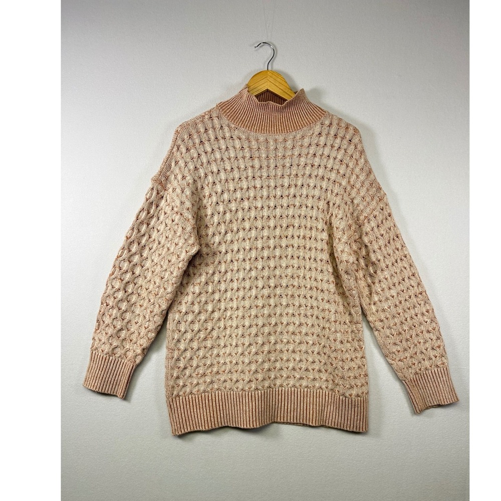 Knox Rose Mock Neck Sweater Women Small Peach Cream Textured Knit Pullover